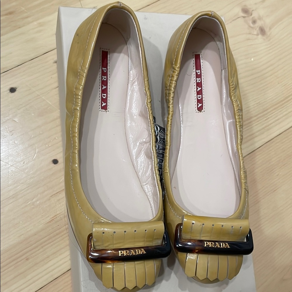 Prada Tan Leather Loafers with Fringe Detail